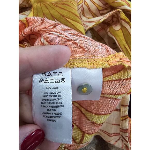 NWT Tahari Linen Button Up Blouse Size Med Hawaiian Tropical Beach Pink Yellow - Picture 4 of 4
